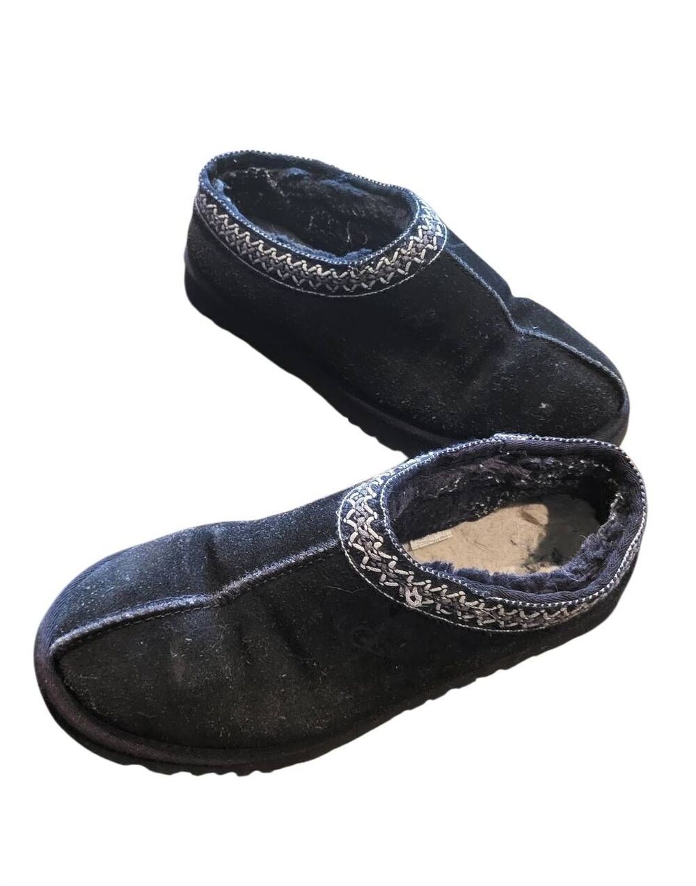 UGG Tasman Slippers Women's 12 Black Suede Leather Sheepskin Lined Comfort